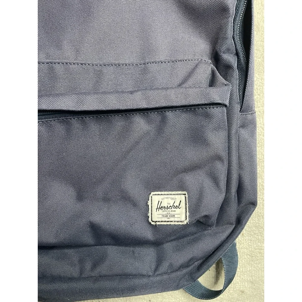 Herschel Navy Blue Backpack Zip Closure Red/White Striped Lining Pockets